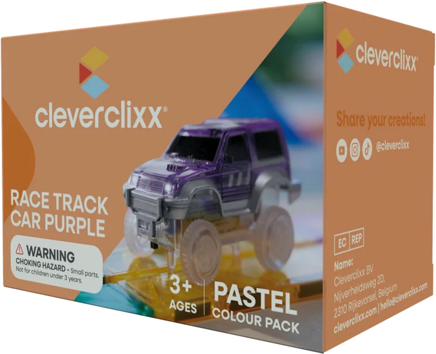 Cleverclixx Magnetisch Speelgoed | Race Track Car Pastel Purple | Speelgoed 3+ jaar
