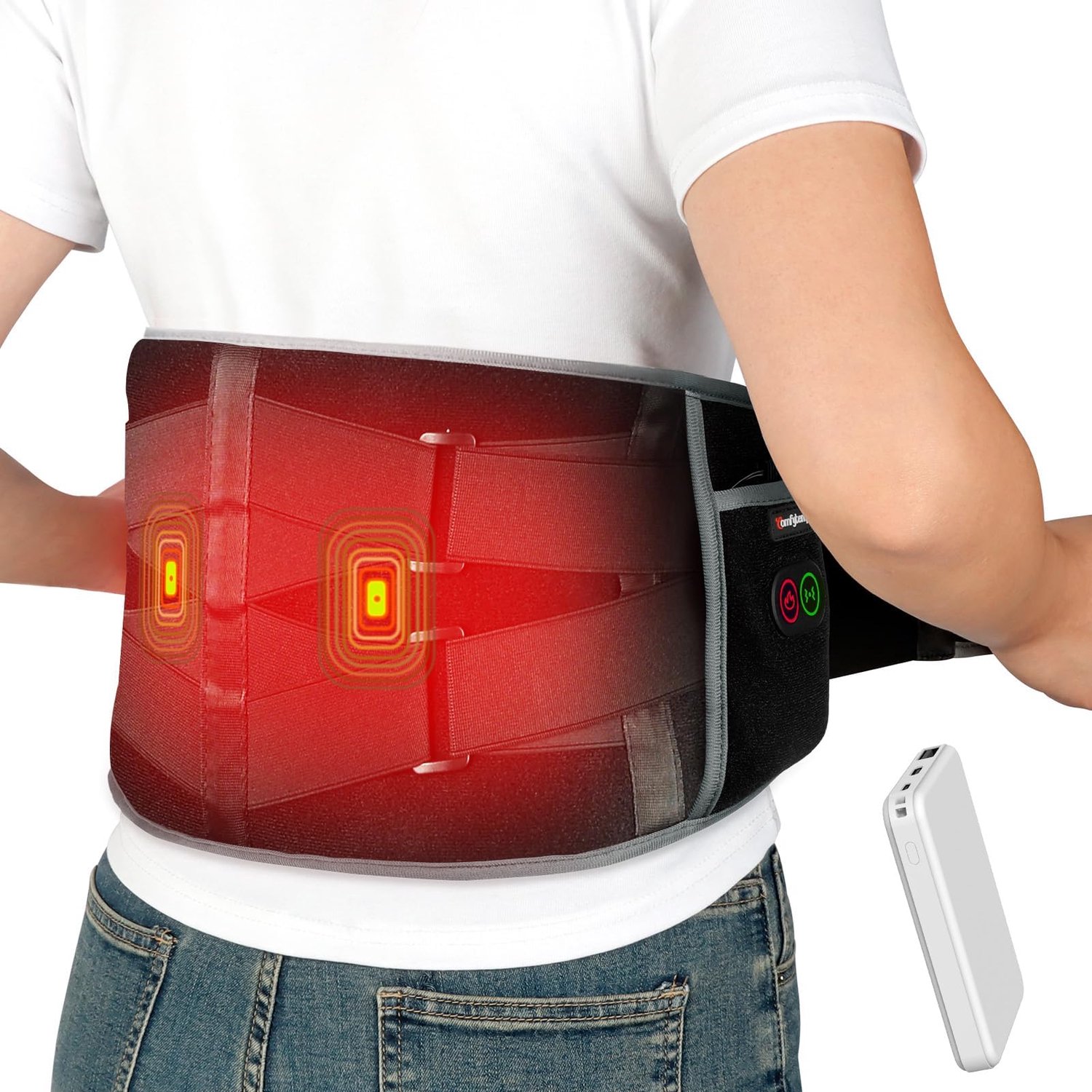 Draadloze Verwarmingsband voor Onderrug en Taille - Elektrisch Warmtekussen - Verwarming en Massage - Draagbaar - Voor Rug, Buik en Taille