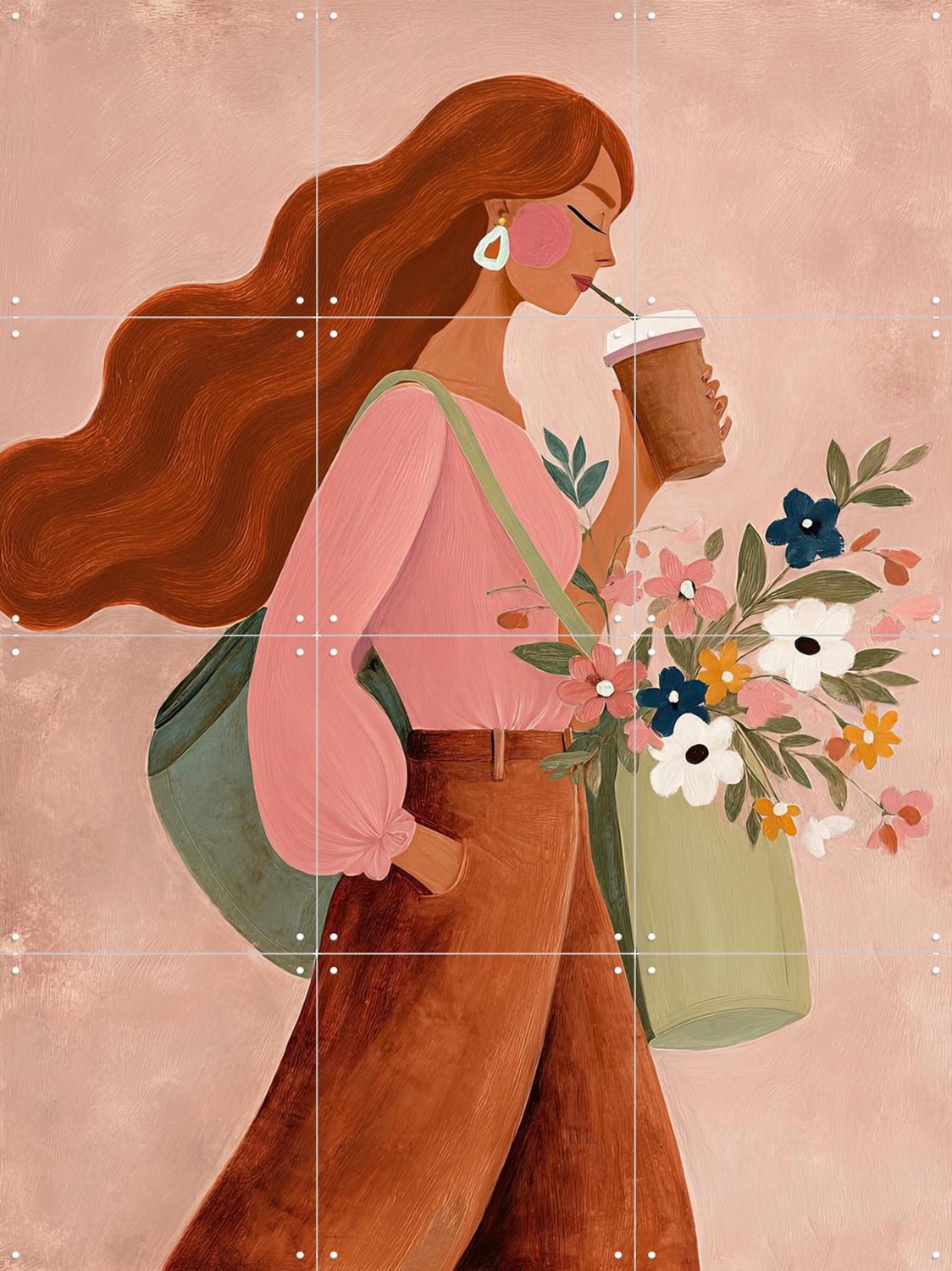 IXXI Pumkin Spiced Latte, Atelier Pommeline - 60 x 80 cm - Grote wanddecoratie en posters - Speels, Modern, Illustraties, Gang, Slaapkamer, Woonkamer Bruin / Roze