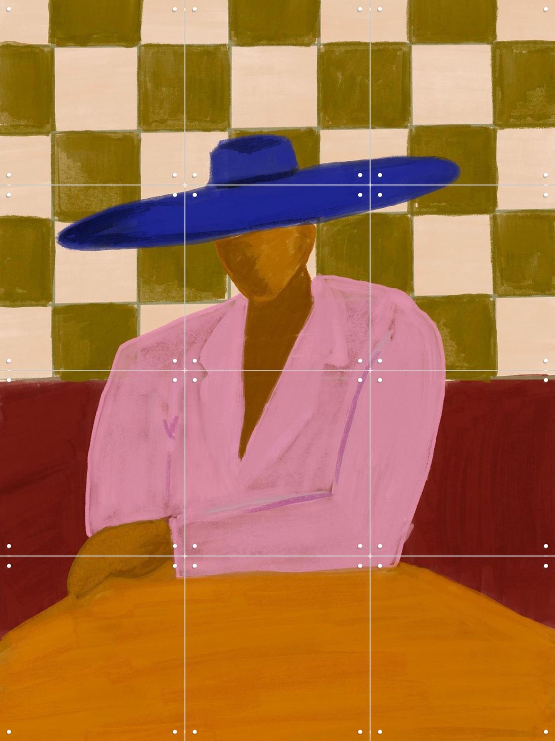 IXXI Blue Hat Chic, Various - 60 x 80 cm - Grote wanddecoratie en posters - Modern, Abstract, Kleurrijk, Pop art, Speels, Minimalisme, Geometrische Roze