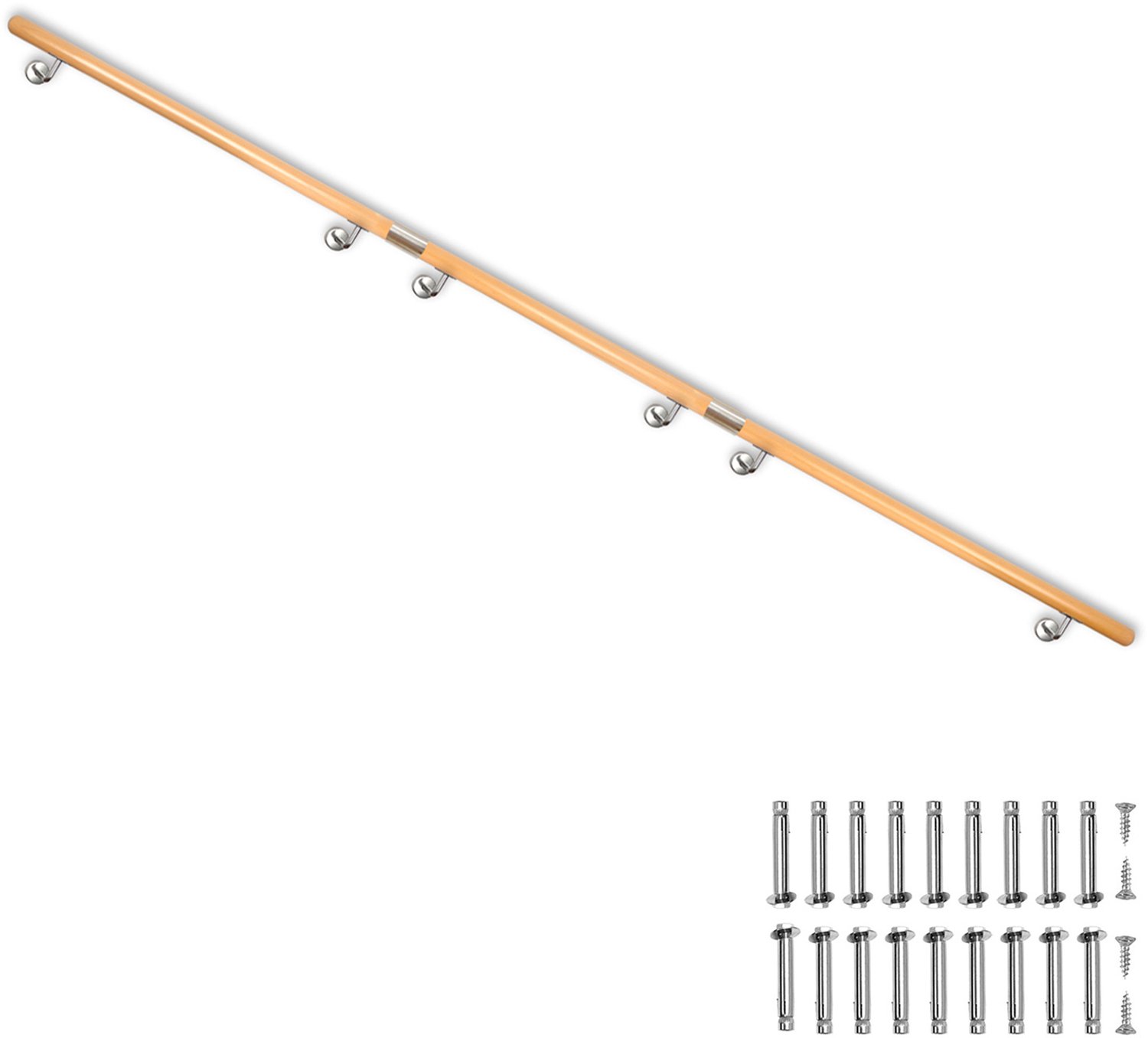Beukenhouten trapleuning – Trapleuning / Wandleuning – Zijmontage – Lengte naar keuze: 50 – 500 cm
