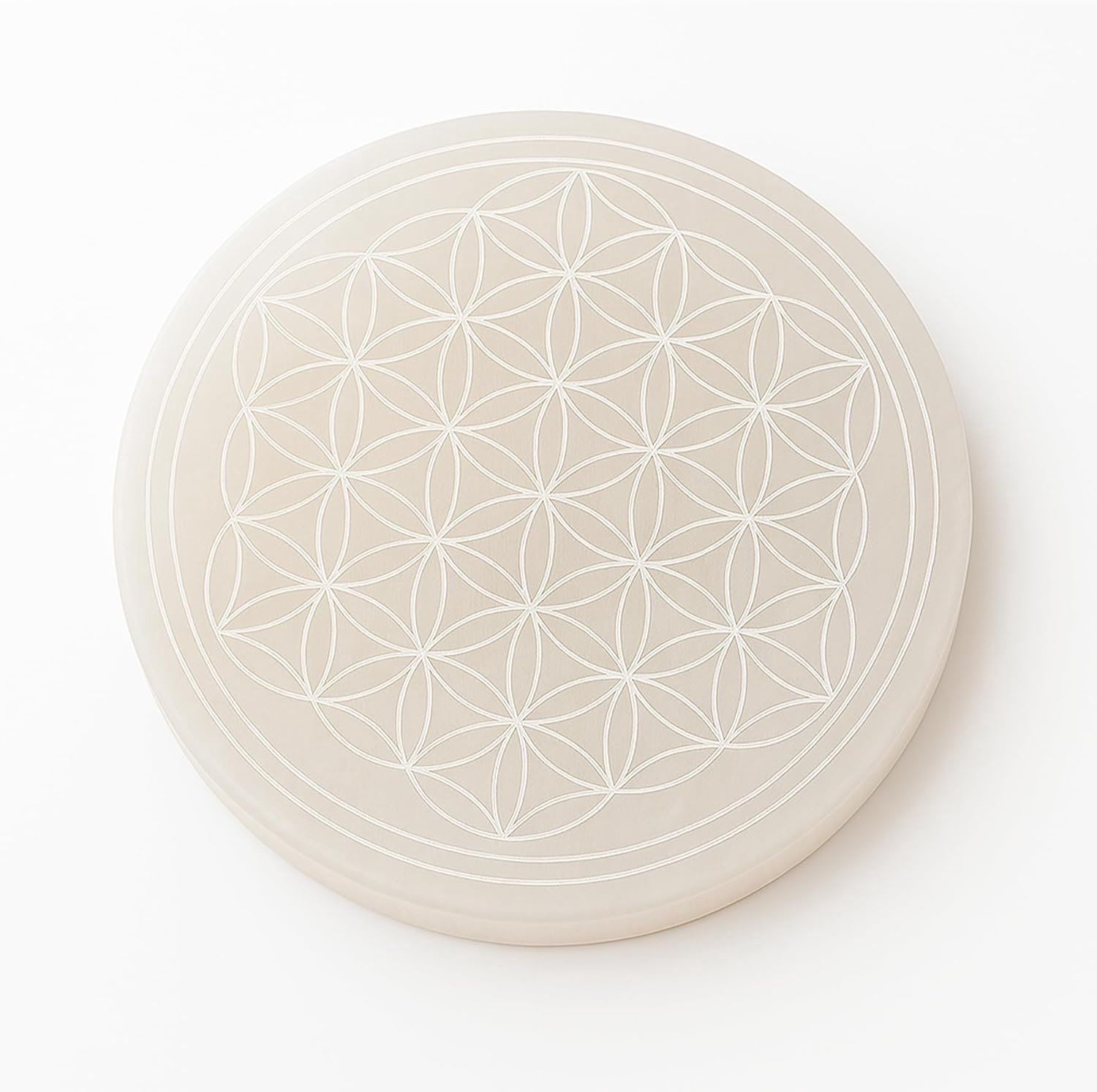 Ronde plaat 10 cm - seleniet - mystieke gravures - voor meditatie - Vemera
