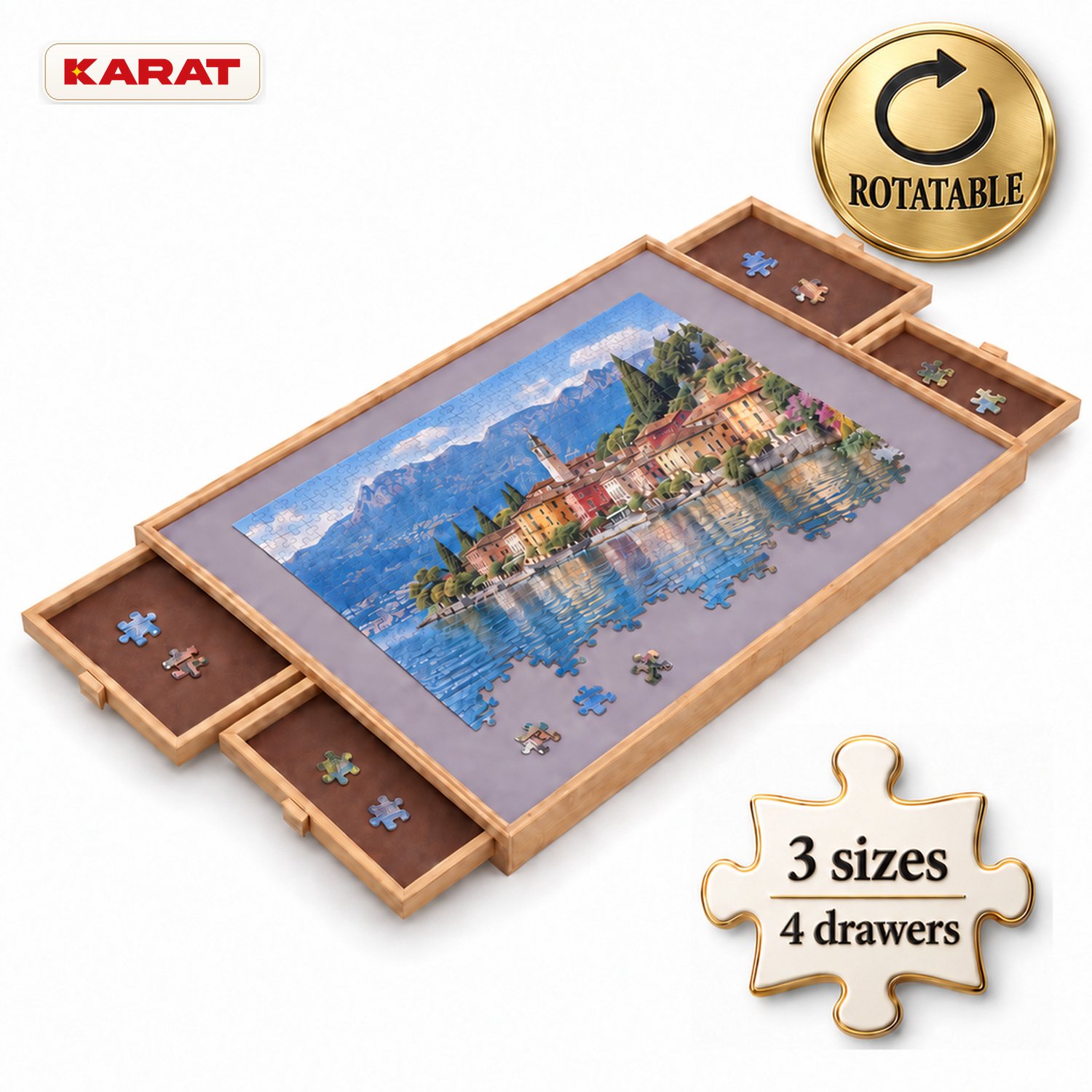 Floordirekt Puzzelbord Hudson – Draaibaar – 4 lades – 1500 stukjes – Houtlook