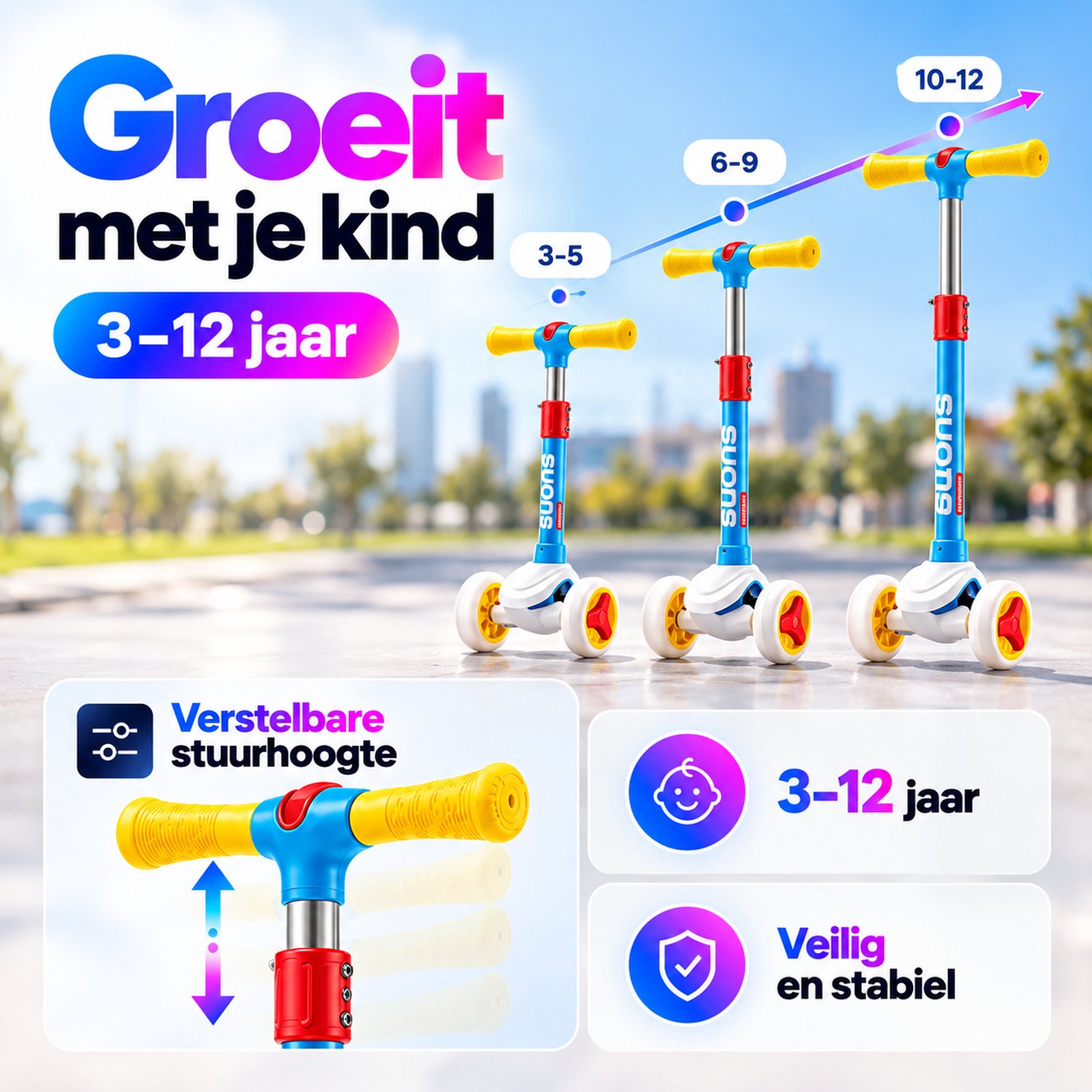Suotu Kinderstep - Step - 3 Lichtgevende Wielen - EXTRA BREEDE WIELEN - Step 3+ Jaar tot 50kg - Speelgoed Jongens/Meisjes - Kleurrijk — afbeelding 7