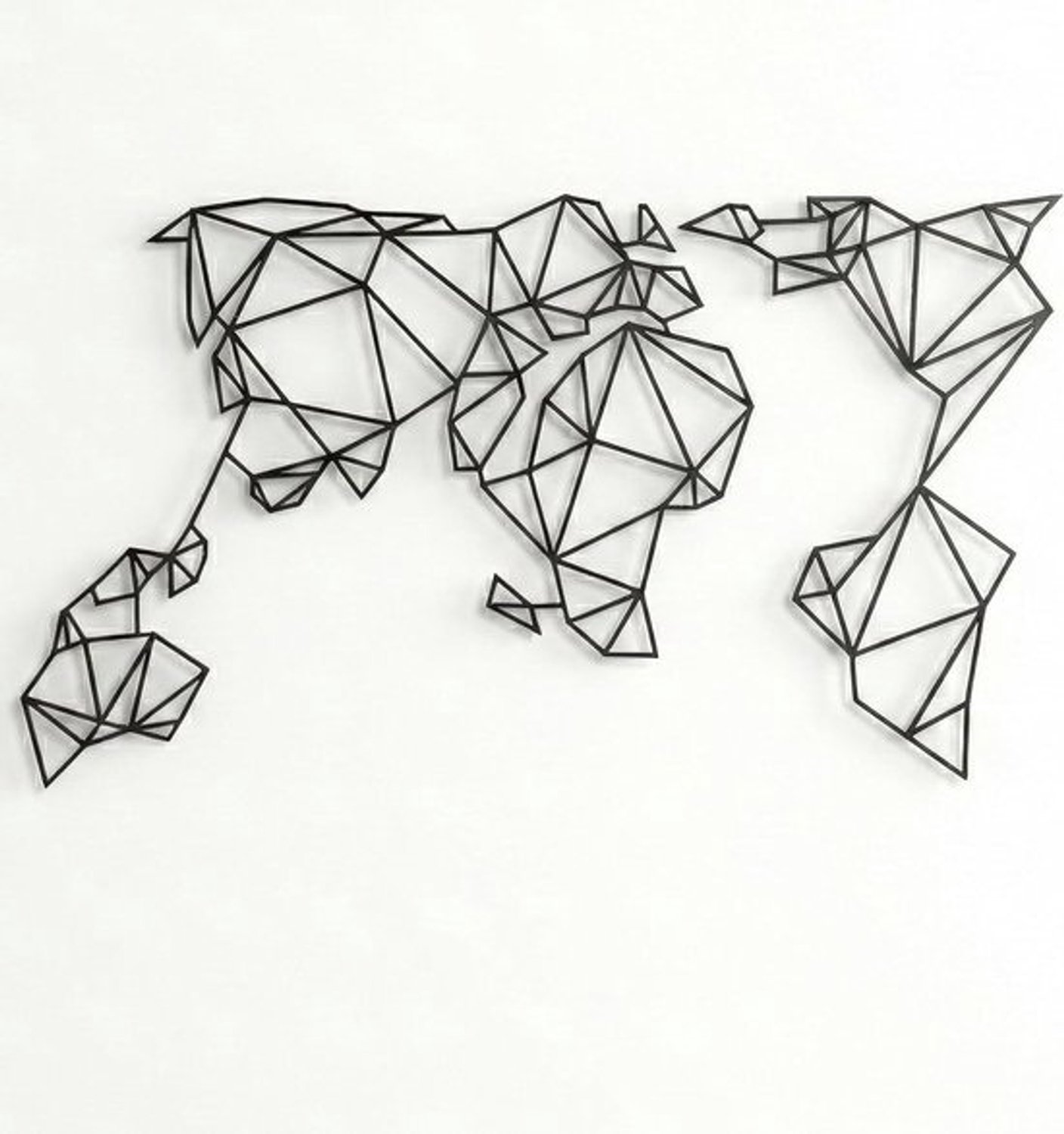 Metalen wereldkaart als muurdecoratie - Geometrische wandkunst - Woonkamerdecoratie - 2mm staal - 61x33 cm - Mat zwart