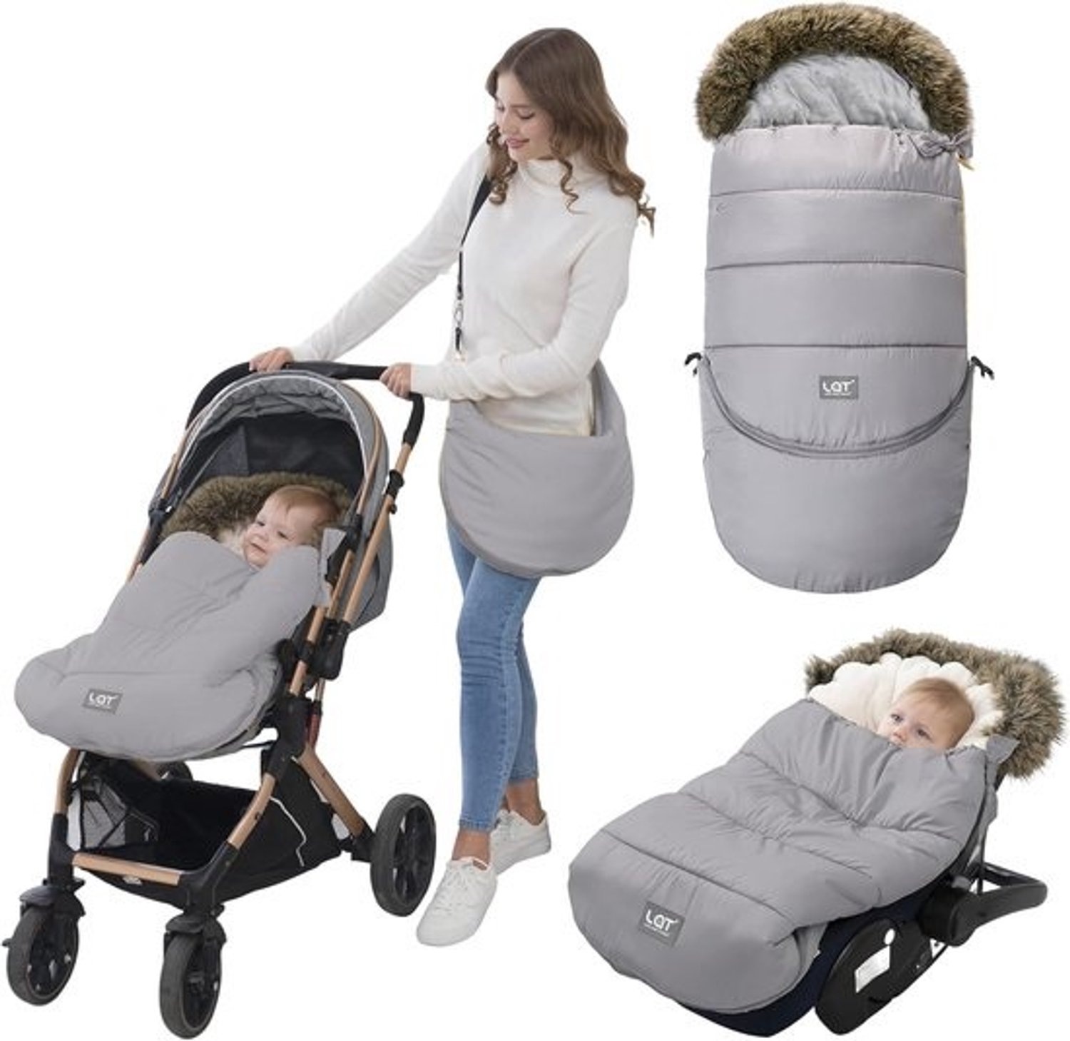 Voetenzak voor universeel gebruik - Warme winterhoes voor de kinderwagen - Houdt je baby lekker warm - Verlengstuk dat je kunt verwijderen - 32 x 22 x 10 cm - Grijs