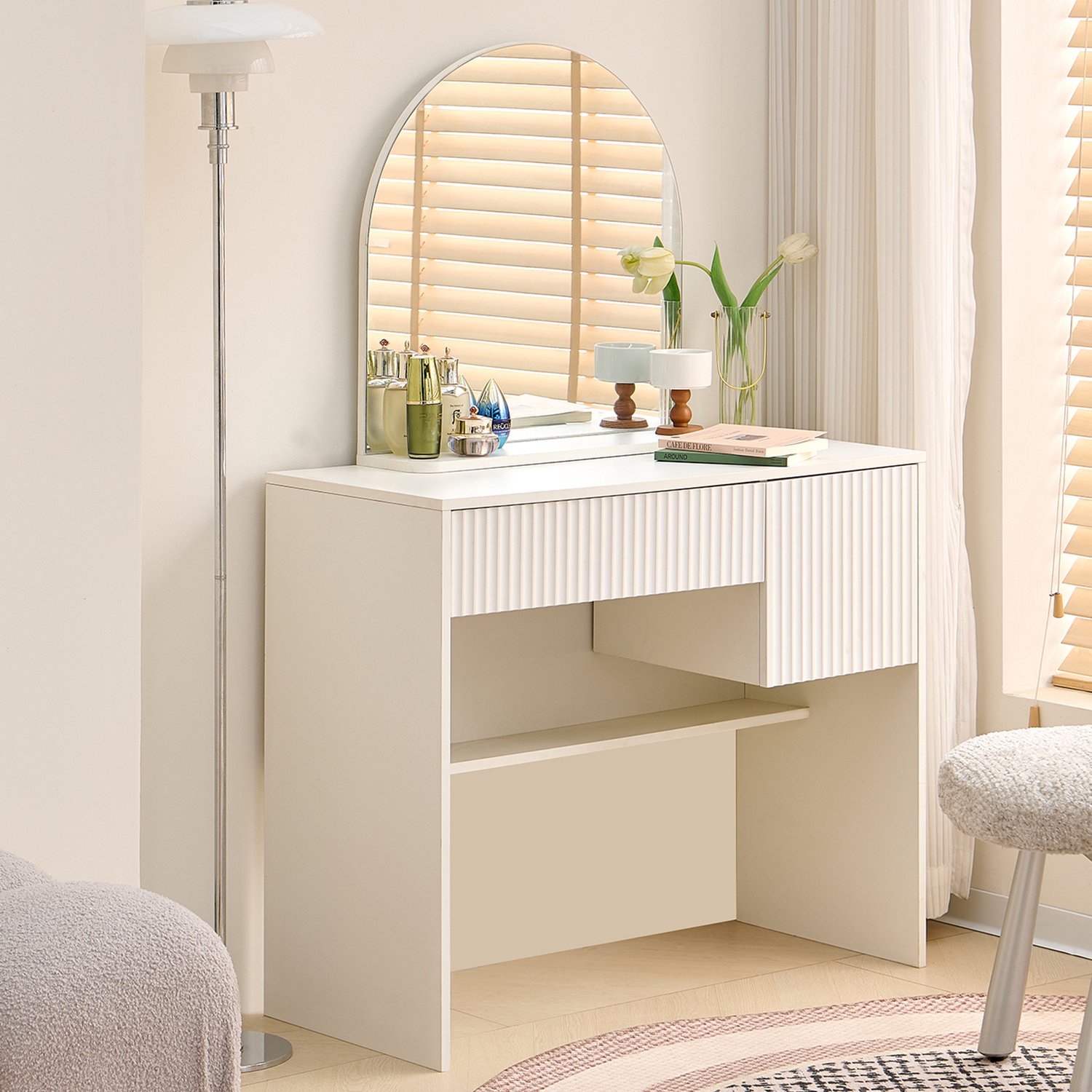 CHICFURN Kaptafel - 2 lades - open opbergvak - Wit