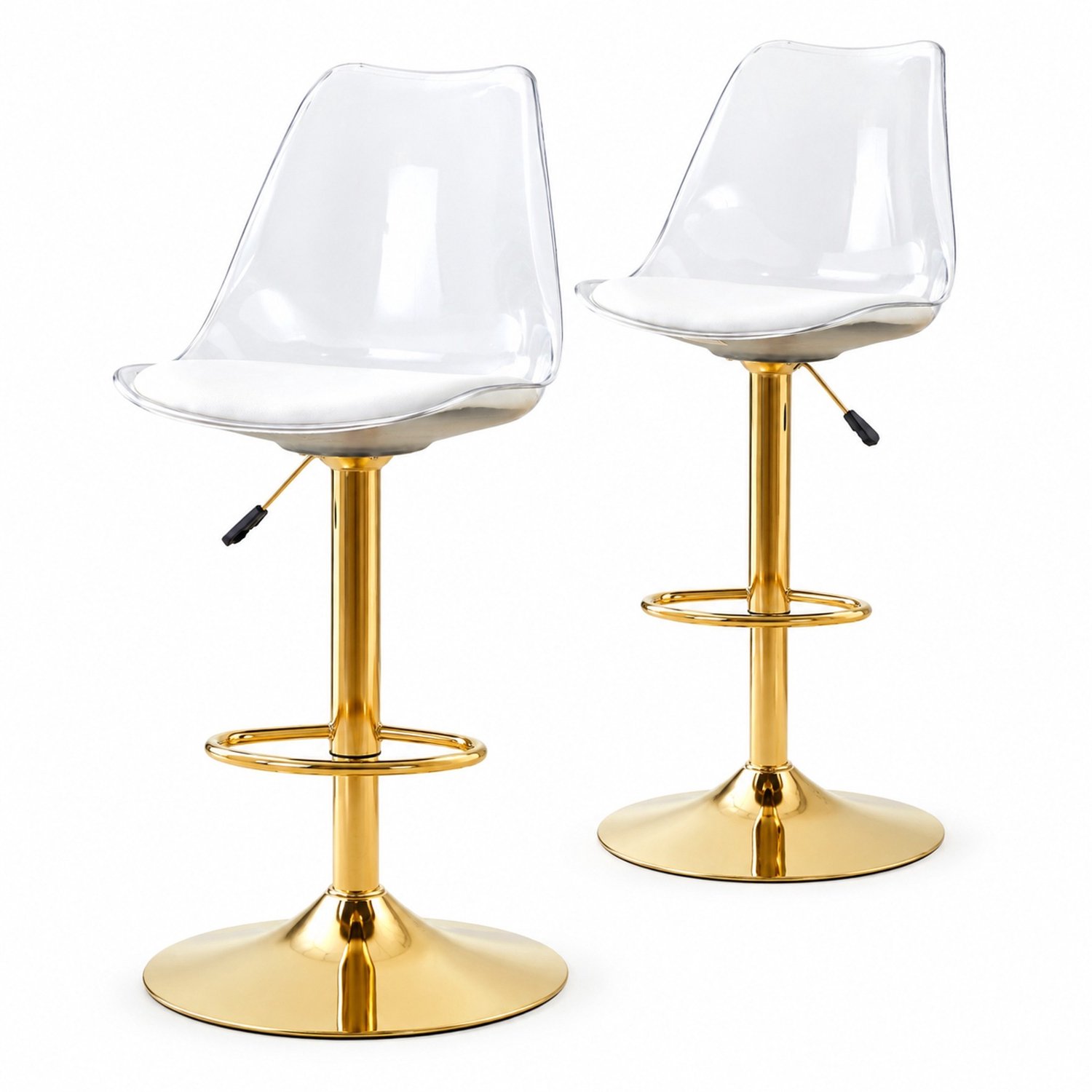 CHICFURN Barkruk - Set van 2 - Verstelbaar - Met rugleuning - Goud transparant