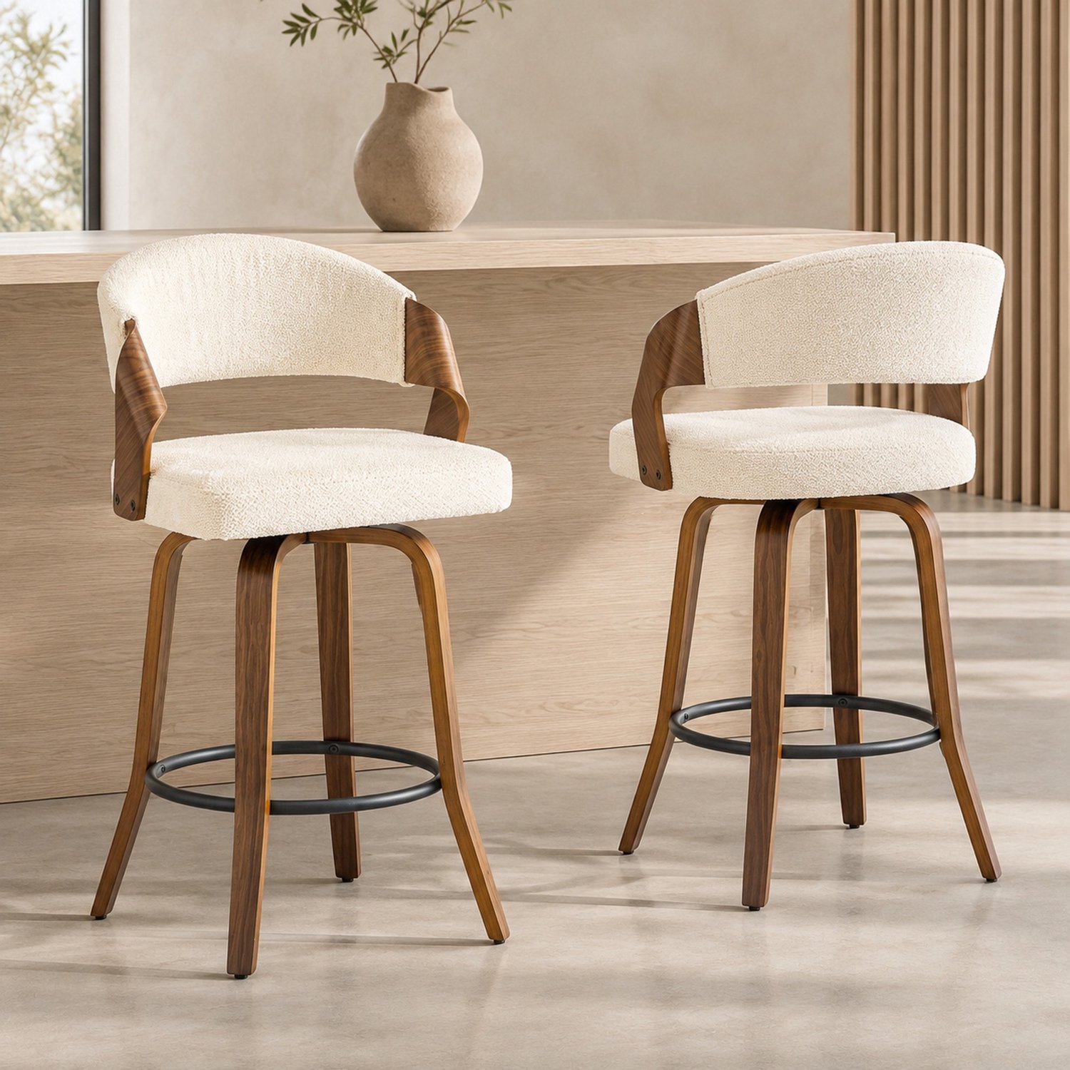 CHICFURN Barkruk - Set van 2 - Met rugleuning - Houten frame - Wit