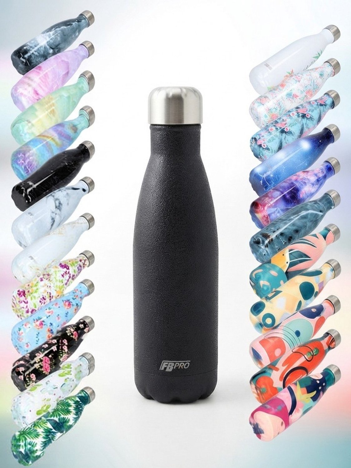 FBFS99, Thermosfles, Drinkfles, Waterfles - Modern & Slank Design - Zwart - Korrelige afwerking - 500ML