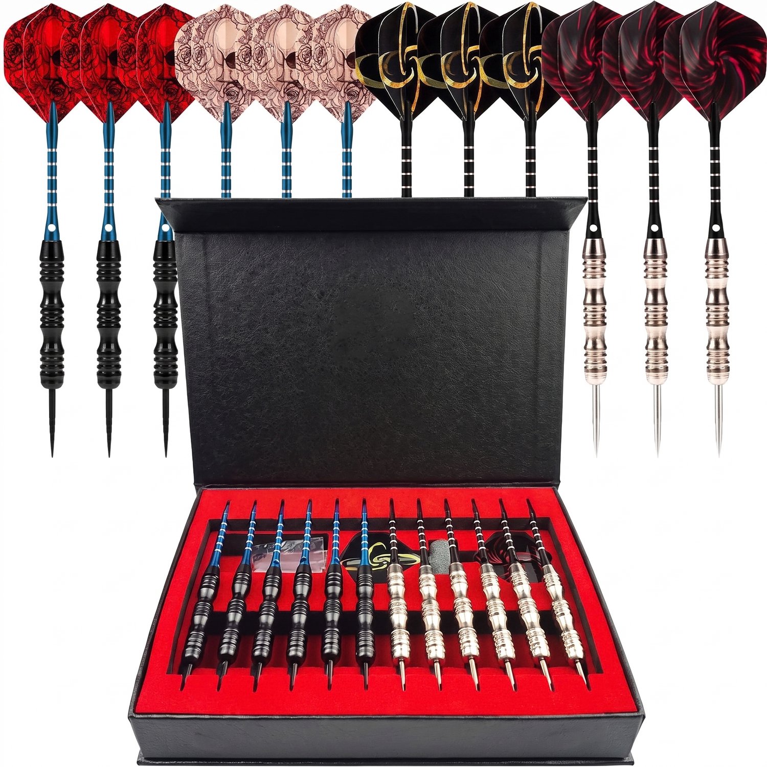 Dartpijlen 20 gram - Darts set 12 stuks - Extra Dart flights en Shafts Dartscase