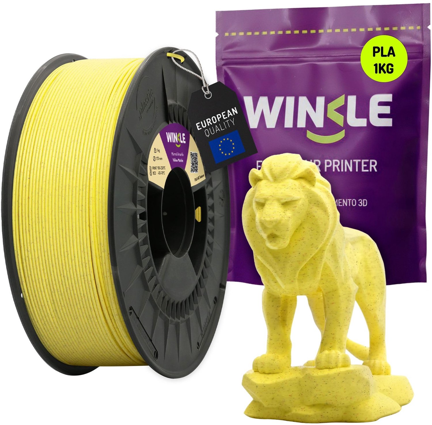 Winkle PLA HD Texture 3D Filament - Filament voor 3D printer - Hoge Nauwkeurigheid - Geel - Ø 1,75 mm - 1 kg