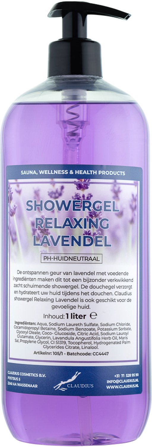 Claudius Douchegel Relaxing Lavendel 1 liter met gratis zwarte pomp - showergel - navulling - voordeelverpakking