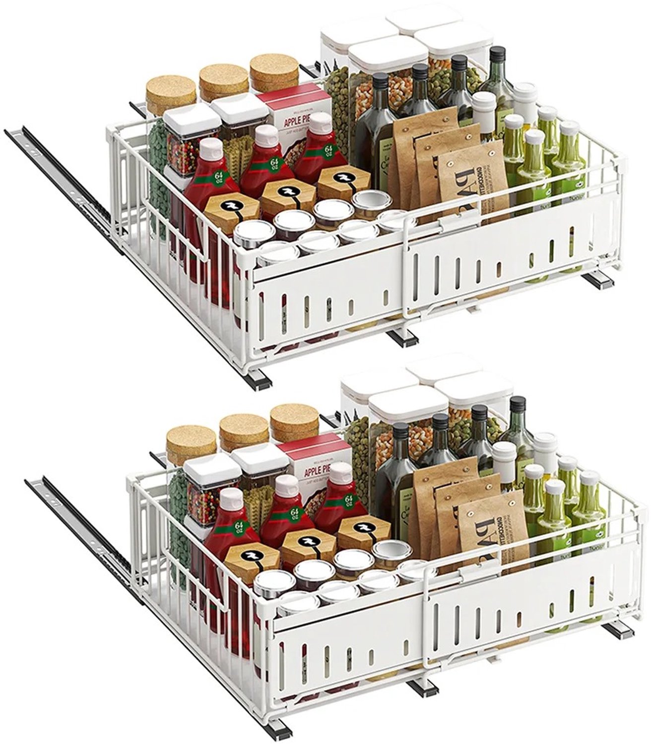 Heidat Uitschuifbare Keukenkast Organizer - Schuiflade set 2 stuks - Zonder boren - Met kleefstrips - Soft close - Wit