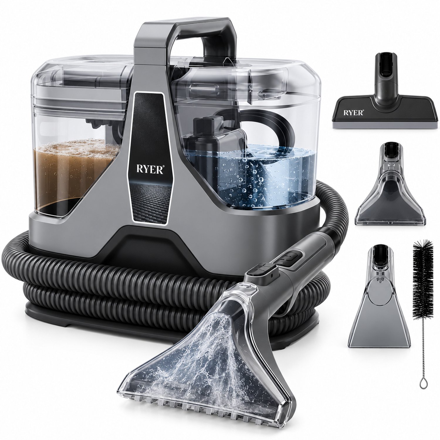 Bol.com RYER Vlekkenreiniger Plus - XL Zuigmond, Slang en Watertanks - 5 Accessoires - Tapijtreiniger - Bank Reiniger - Meubelre... aanbieding