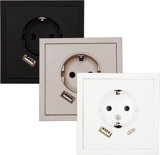 LURANOVA Stopcontact met USB A+C (2.4A), Schuko WCD, inbouw, soft skin zwart