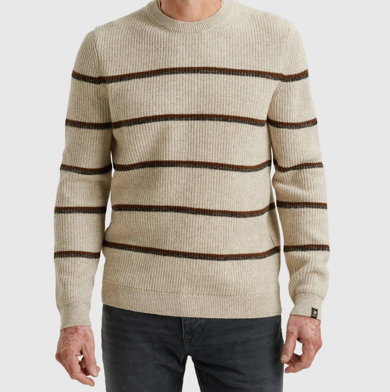 Vanguard trui met wol - Beige gestreept - Maat XL