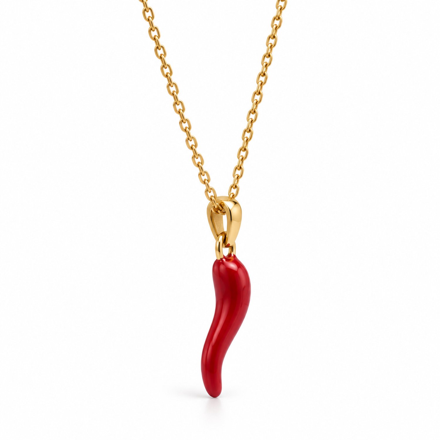 Engravia by Derya – Cornicello Geluksketting – Rode Peper Ketting Dames – RVS Stainless Steel – Chilipeper Hanger – 45 cm – Goudkleurig – Speels Cadeau voor Haar