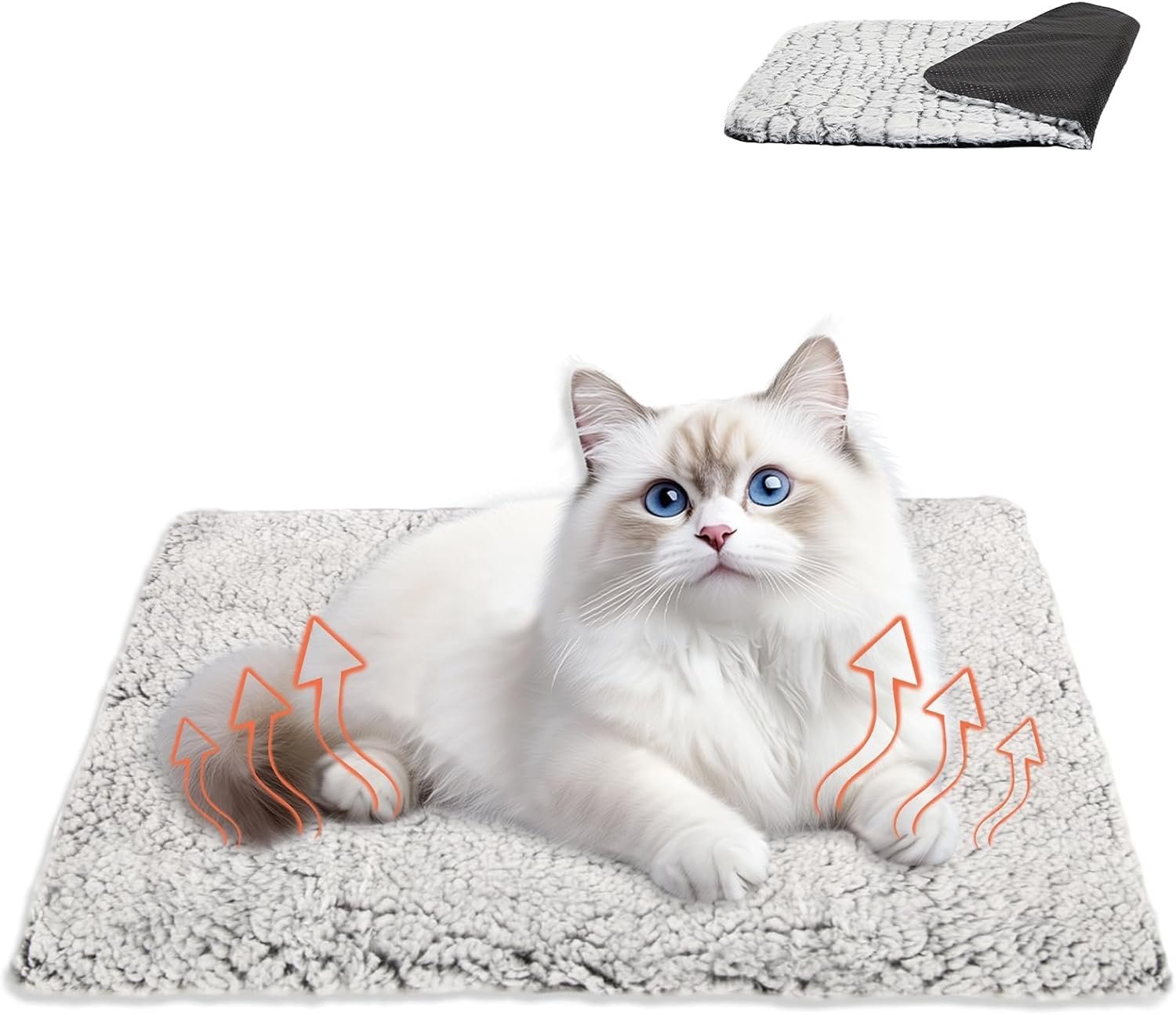 Zelfverwarmende deken voor honden en katten, 70 x 50 cm, grijs, verwarmingskussen voor huisdieren, warm, comfortabel, wasbare kattendeken, warmtedeken, geluidsdemping met antislip onderkant
