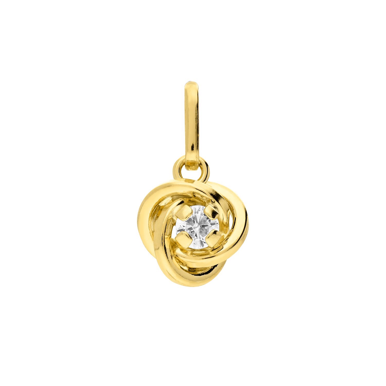 Lucardi Dames 9 karaat hanger met zirkonia 7mm - Hanger - 9 Karaat - Goudkleurig