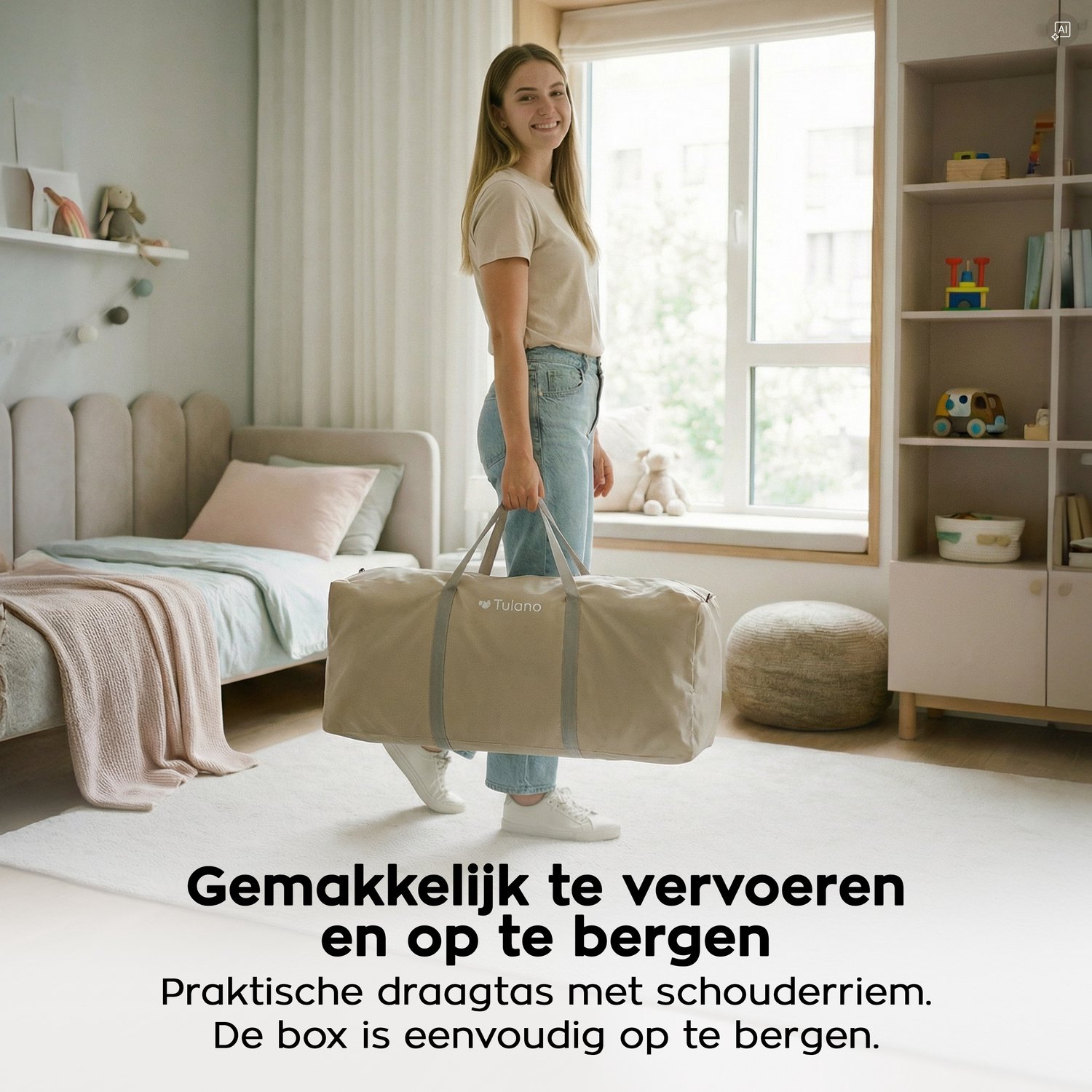 Tulano Cozy 30 - Grondbox - 125x125x66cm - Met draagtas - Inklapbare - Opvouwbare Baby Speelbox - zeshoek - voor binnen en buiten - ademend gaas - EN71 gecertificeerd - Beige – foto 8