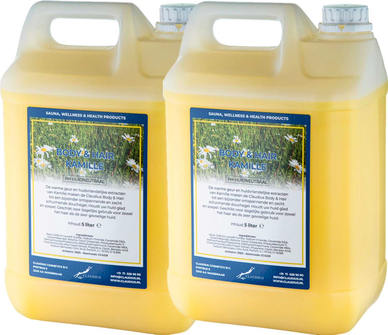 Claudius Body & Hair Kamille - 5 liter - set van 2 stuks - showergel - navulling - voordeelverpakking