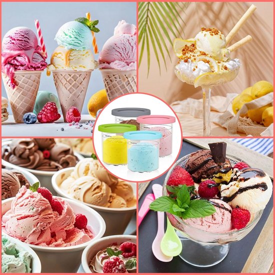 Set van 4 Creami-bekers - bakjes voor Ninja Creami-ijsmachine - accessoires geschikt voor de NC301-NC300- en NC299AMZ-serie – BPA-vrij & vaatwasserbestendig — afbeelding 5