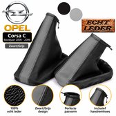 Echt Leder Pookhoes & Handremhoes Opel Corsa C Bj 2000-2006 Zwart/Grijs