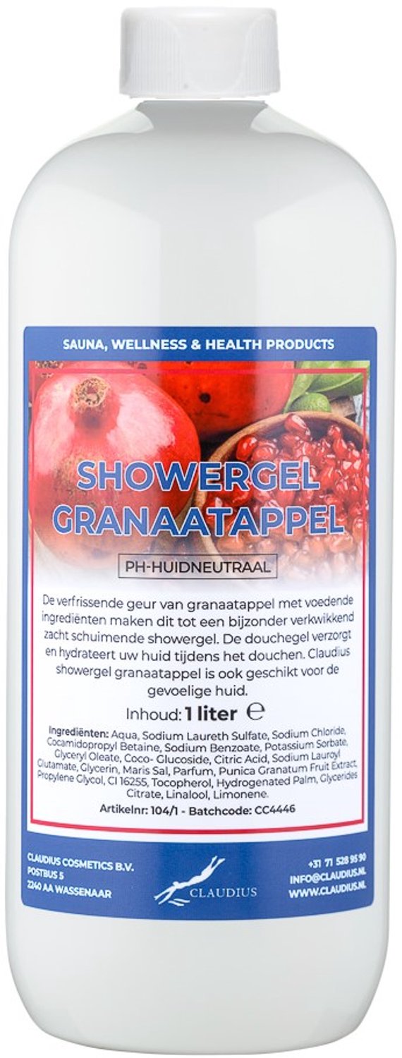 Claudius Douchegel Granaatappel 1 liter - showergel - navulling - voordeelverpakking
