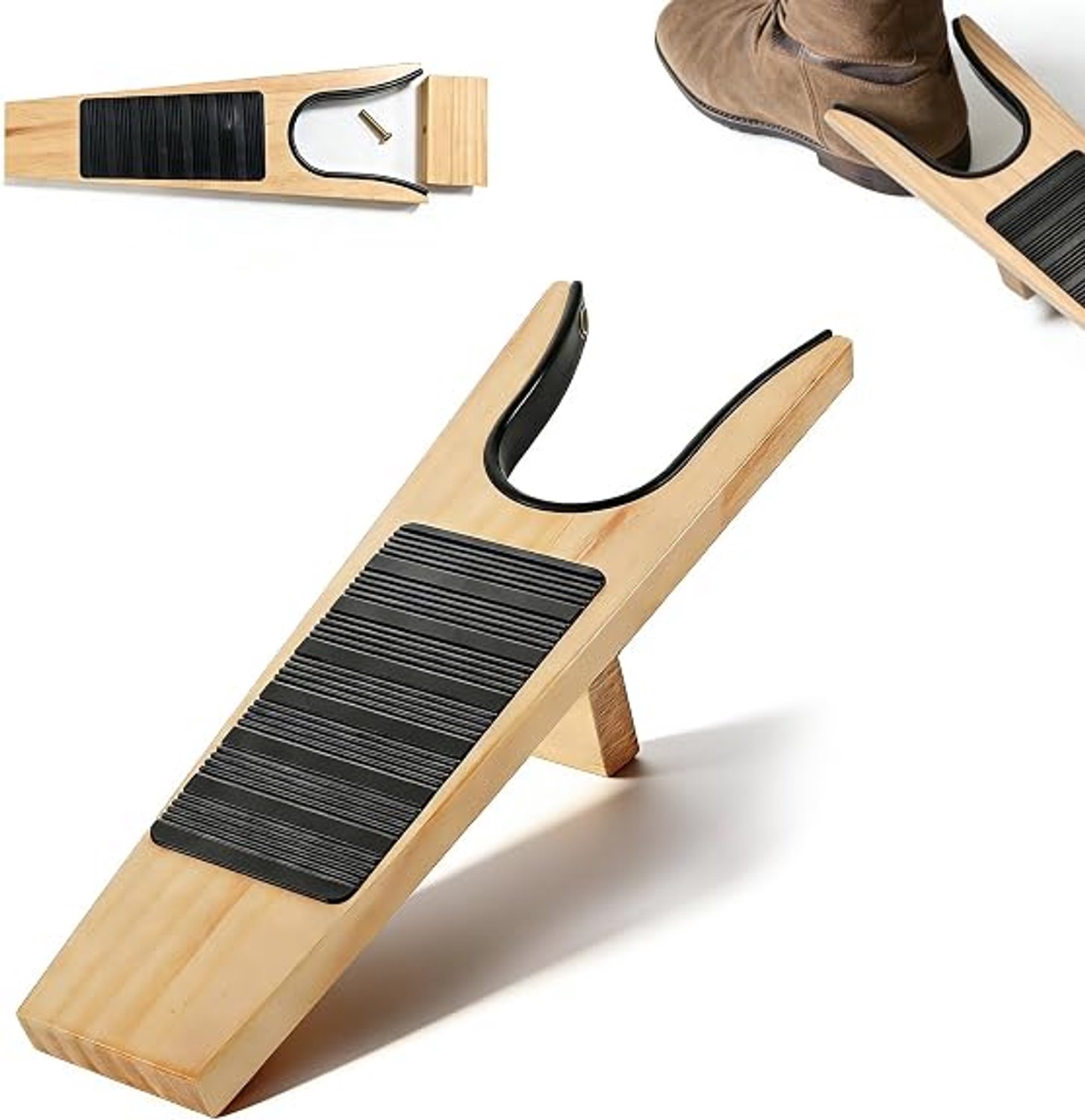 Boot remover – Houten Laarzenverwijderaar – Laarzentrekker voor Cowboylaarzen – Met Antislip Voetpad en Zachte Microvezel Rand – Beschermt Schoeisel – 34 x 9 5 x 4 5 cm Natuurlijk Hout