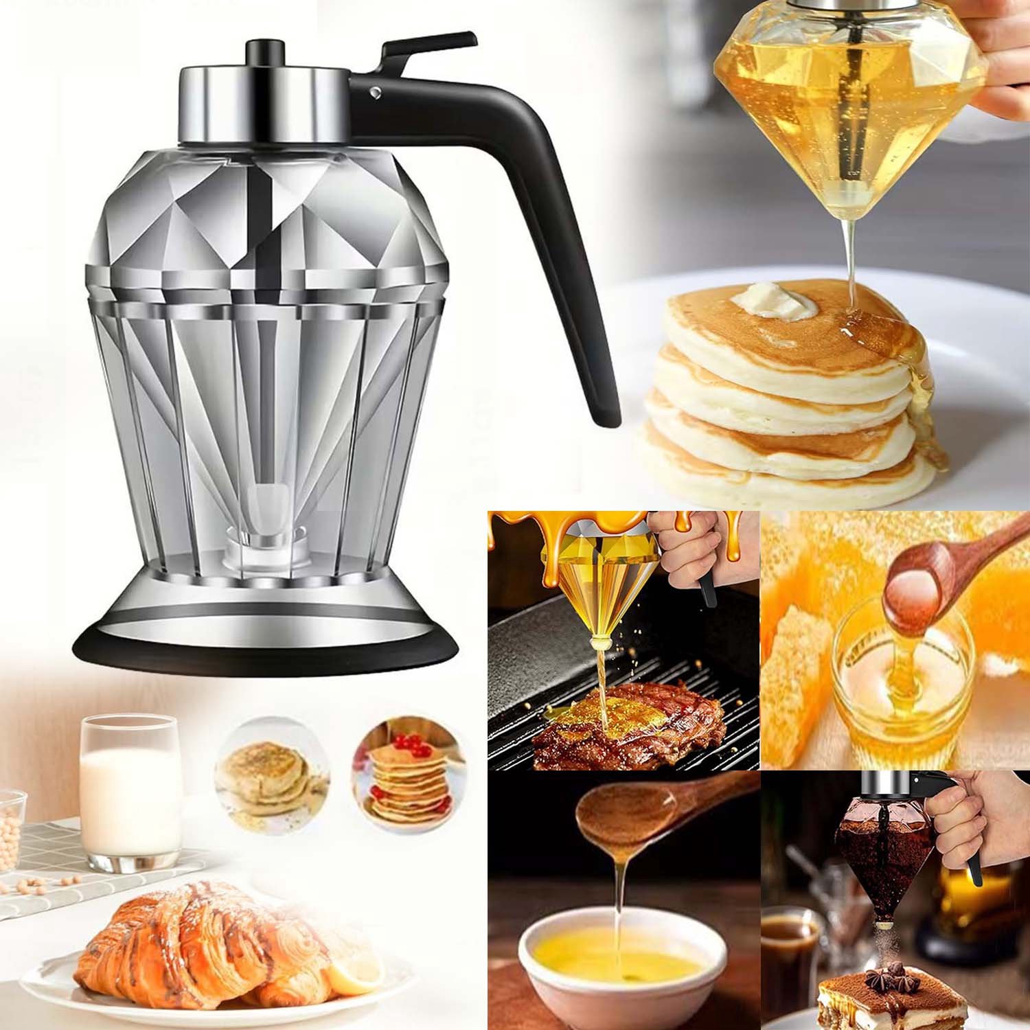 Honingdispenser, Druppelvrije Glazen Honingdispenser Met Voet, Olijfolie Fles, Trechtervormige Hals.a