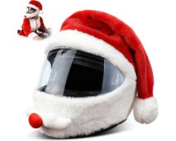 Kerst Helmcover - Kerstmuts Helmhoes - Motor Helmcover - Scooter Helmcover - Pluche Helmcover - Santa Claus Kerstmuts - Helm cover - Kerst muts - Universele helm cover voor Motorhelm, Scooterhelm en Brommer - Kerst Accessoires - Rood-Wit