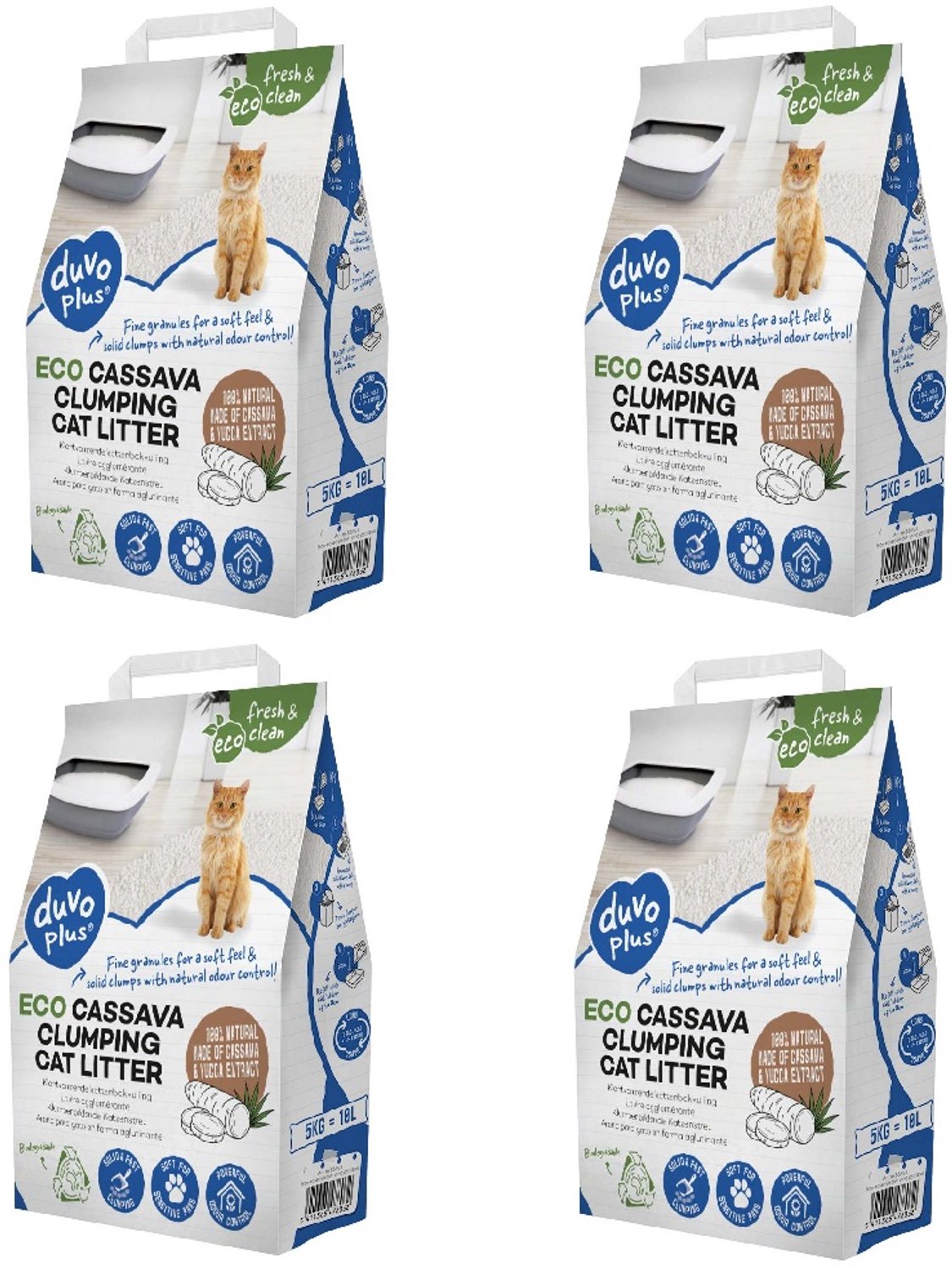 eco kattenbakvulling - cassave kattenbakvulling - klontvormende kattenbakvulling - kattenbakvulling cassave 4 x 10L incl muisje
