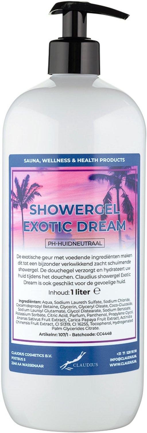 Claudius Douchegel Exotic Dream 1 liter met gratis zwarte pomp - showergel - navulling - voordeelverpakking