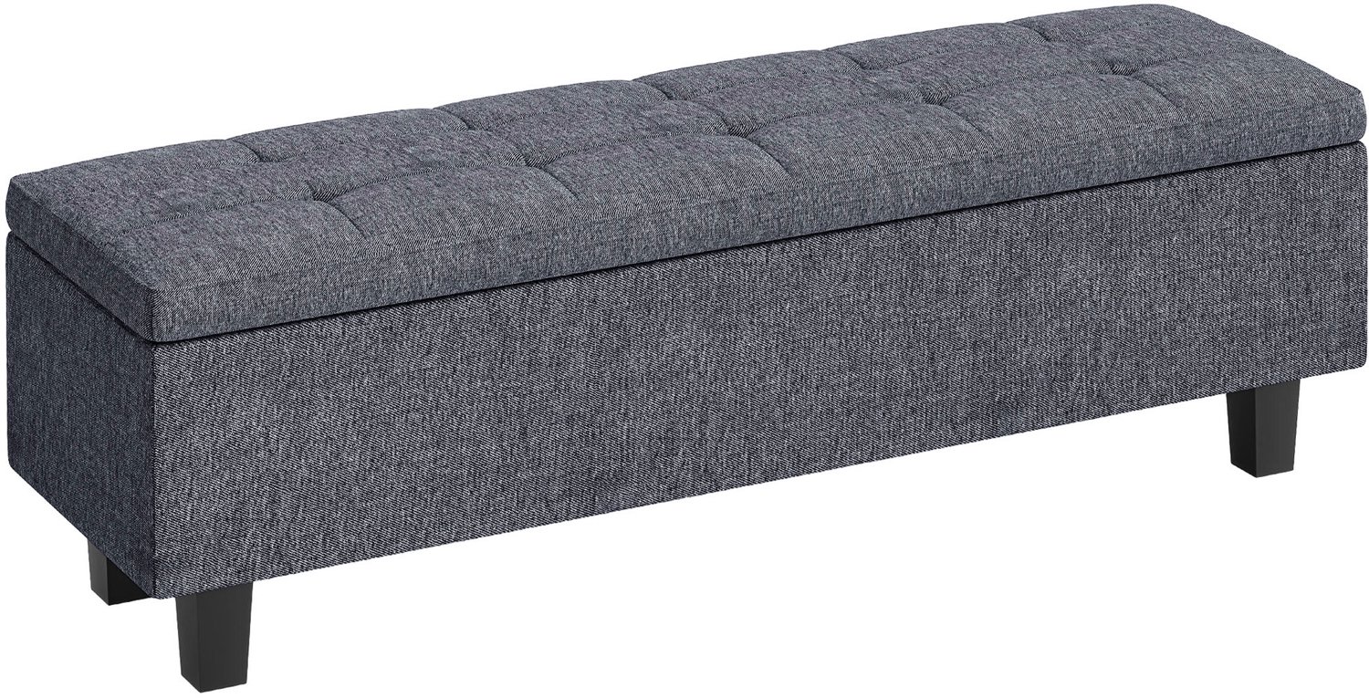 Donkergrijze Opbergbank 138 x 40 x 45 cm - Gestoffeerde Zitbank met Opbergruimte - Opbergbank voor Slaapkamer - Bankje voor Hal en Woonkamer - Bedbank met Klep - Zitkist met Houten Poten