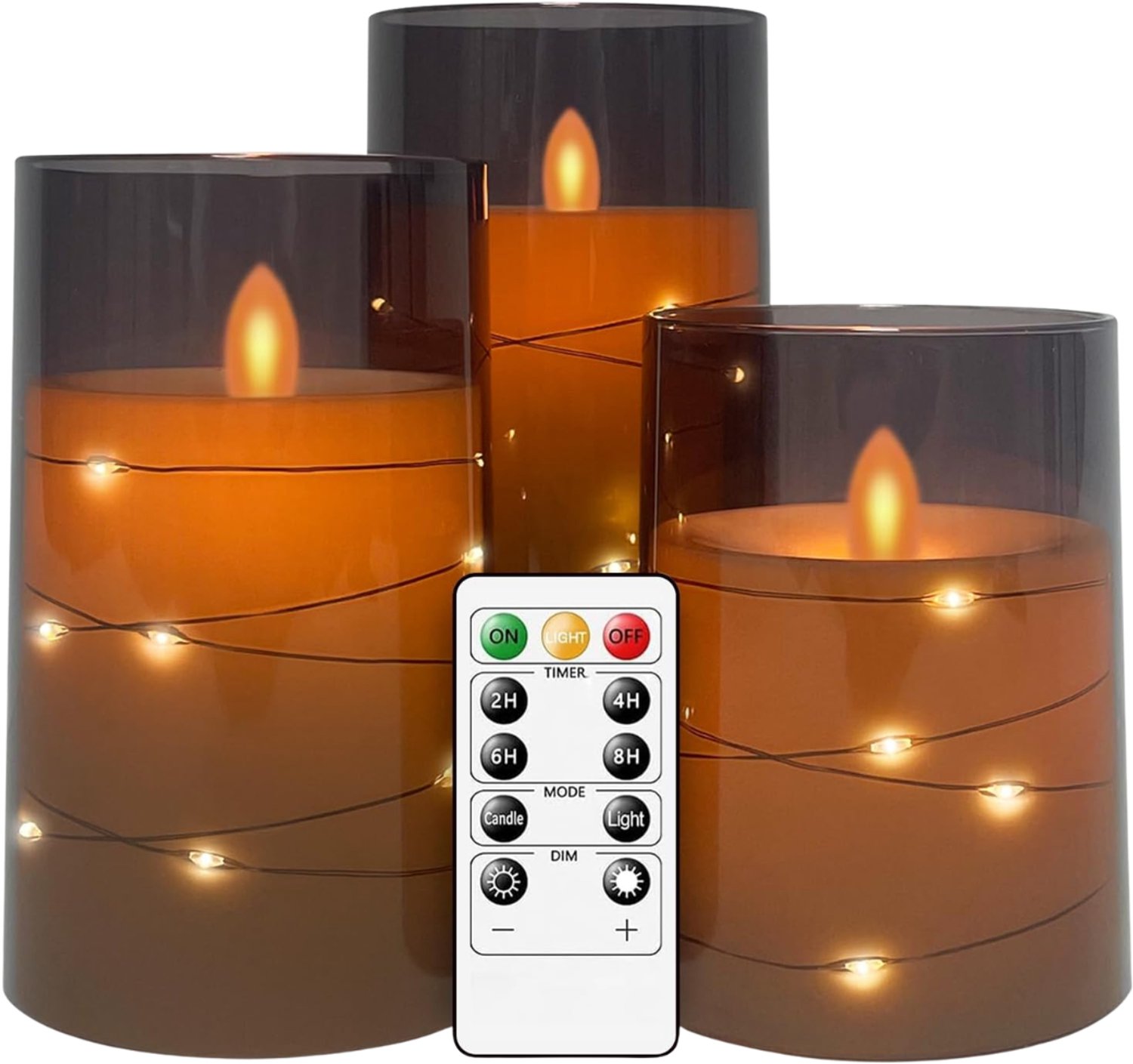 SNJY® LED Kaarsen met Bewegende Vlam - Waxinelichtjes Oplaadbaar - Theelichtjes - Nep Kaarsen - Afstandsbediening - 3 Stuks - Grijs