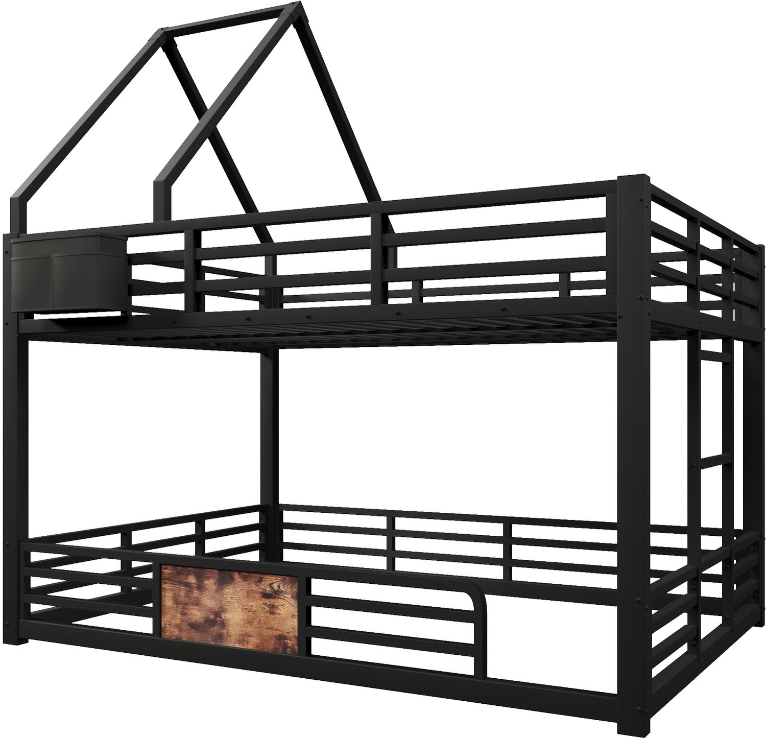 PHOEBE CAT Hoogslaper - 140 x 200 cm - Metalen bedframe - LED-verlichting - Huisje-ontwerp - Inclusief opbergzakken - Zwart
