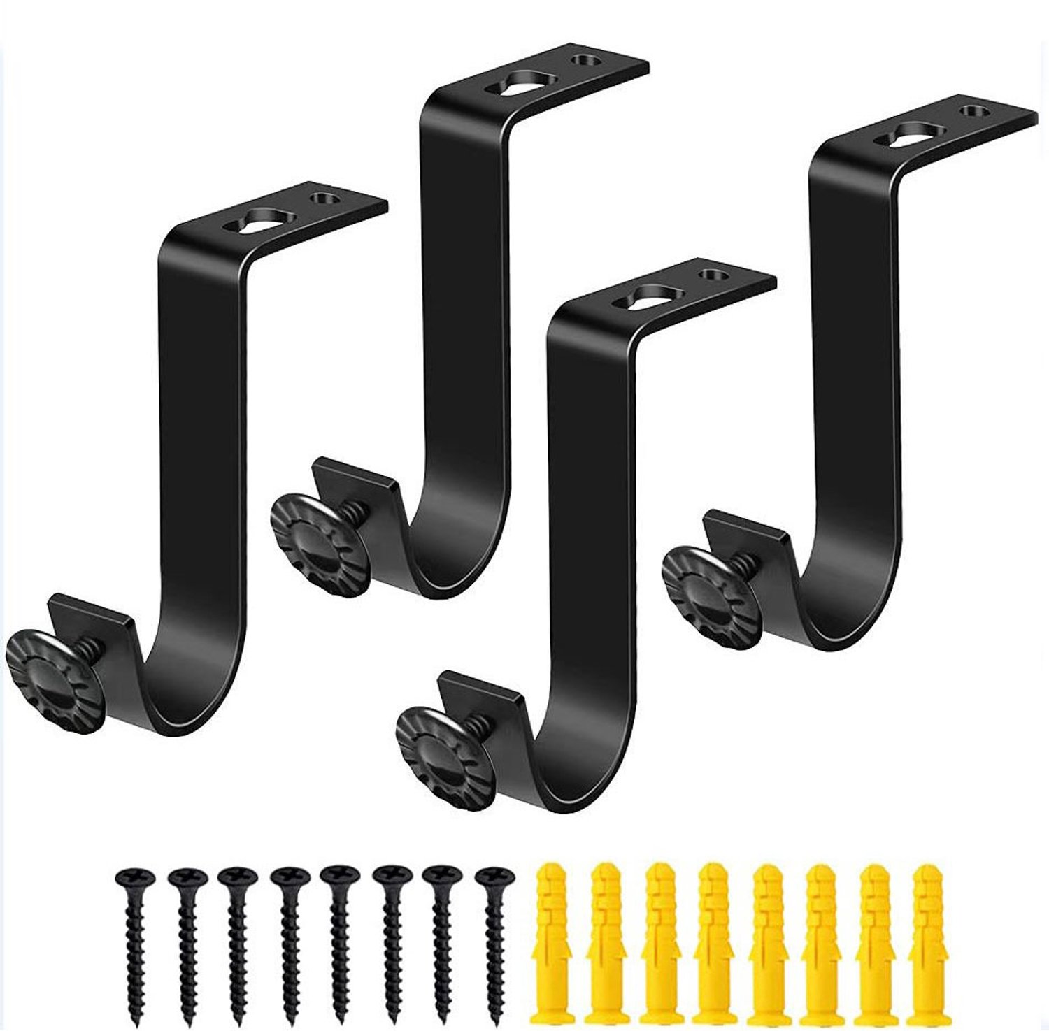 KZQ 4 Stuks Gordijnroede beugel – Gordijnroedehaak - Plafondmontagebeugel van aluminiumlegering - Gordijn accessoires - Inclusief schroeven – Zwart