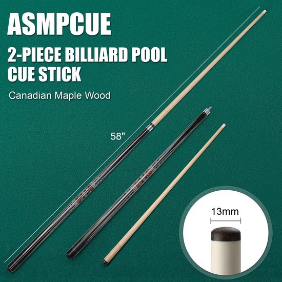 Biljartkeu 58 Inch - 20 Oz Gewicht - 13 Mm Lederen Tip - Esdoornhout - Professioneel Poolkeu — afbeelding 2
