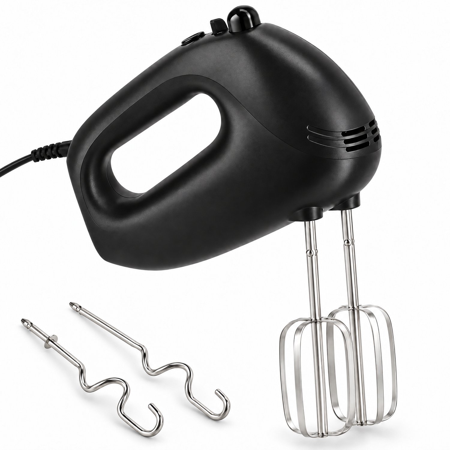 Cheqo® Handmixer Elektrisch met Gardes en Kneedhaken - Keukenmixer - 300W - 5 Snelheden met Turbofunctie - Eierklopper - Elektrische Garde - Mixer voor Beslag, Deeg en Slagroom - Handmixer Zwart - Bakbenodigdheden - Keukenapparatuur