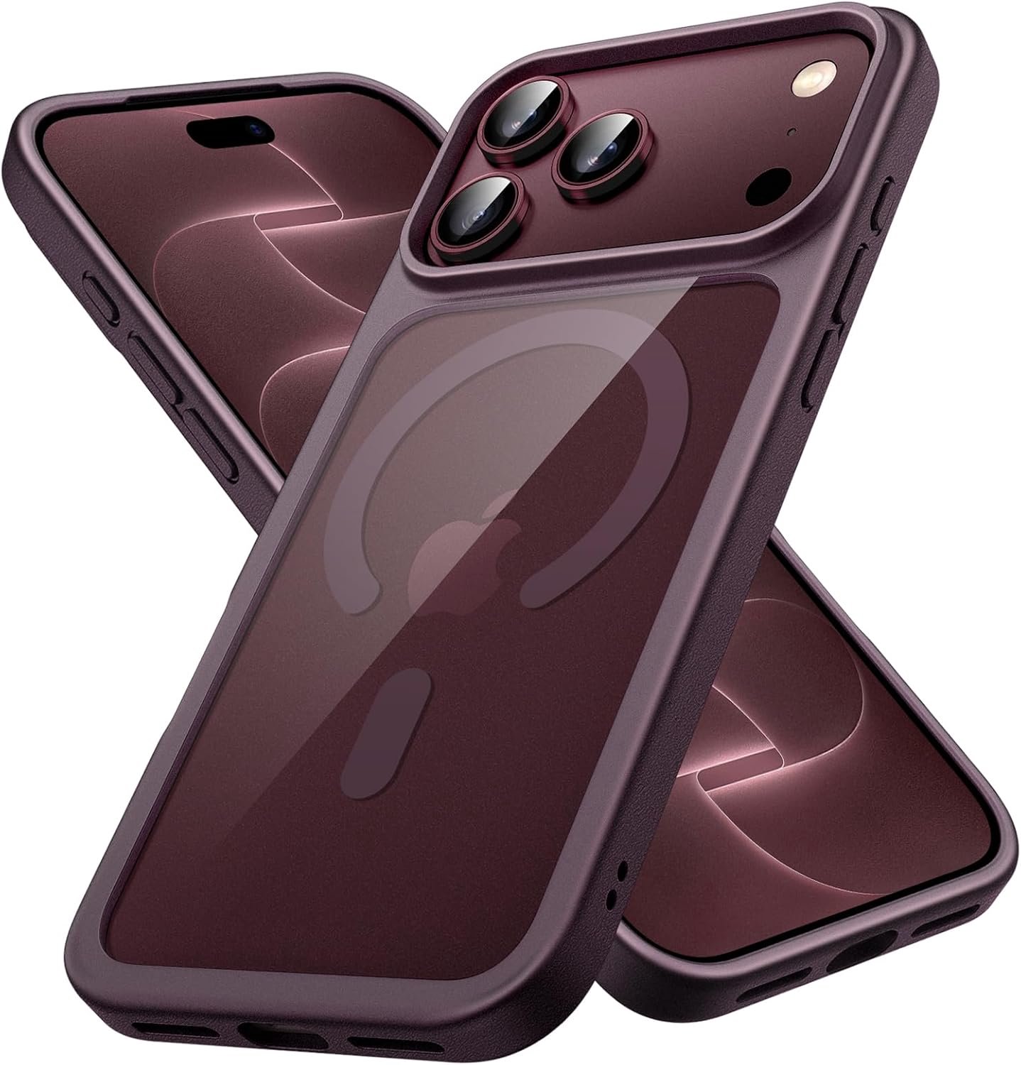 Zandarix Hoesje Geschikt voor Apple iPhone 18 Pro - Geschikt voor Mag - Anti Vergeling - Schokbestendig - Doorzichtig Achterkant - Back Cover Hoesje - Donkere Kers