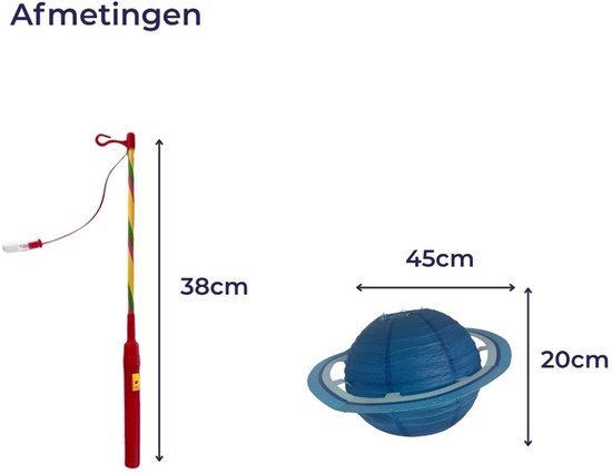 Planeet Blauw Lampion - Met Stok - Blauw - Papier - Sint Maarten - Lampionnen Optocht - 30x30cm — afbeelding 2