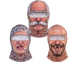 Grappige Bivakmuts - 3 Stuks - Winddicht Skimasker - 3D Print Skimasker - Oude Man Gezicht - Voor Wintersport, Skiën & Carnaval - Winddicht & Ademend