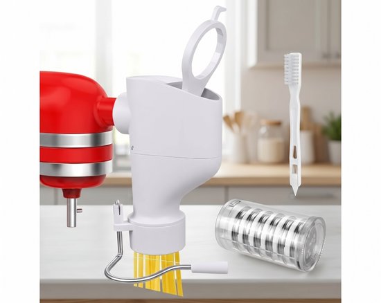 Pastamachine Opzetstuk Geschikt voor KitchenAid - 7-in-1 Pasta Maker Set - Inclusief 7 Wisselbare Pastaplaten voor Fusilli, Spaghetti, Rigatoni, Bucatini, Fettuccine & Macaroni - RVS — afbeelding 3