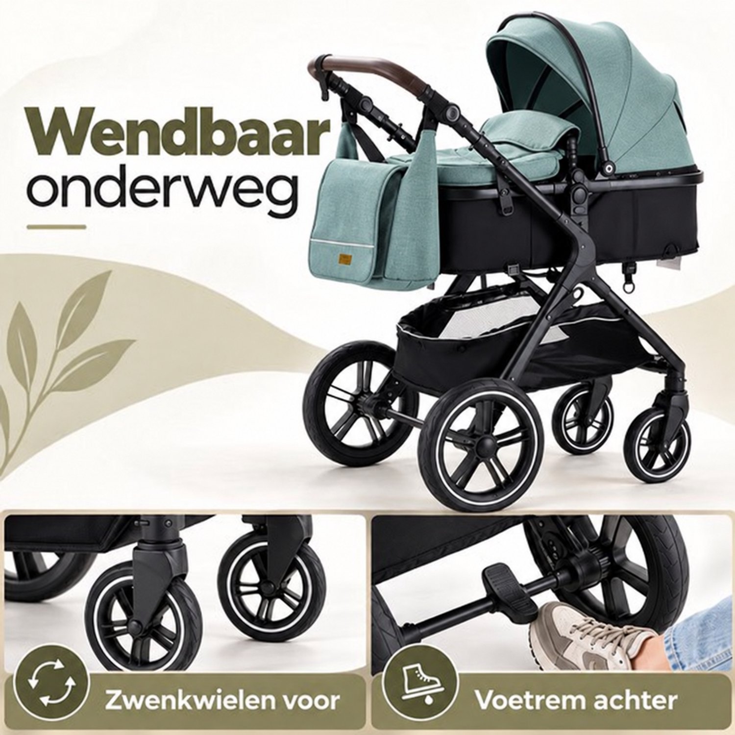 Lunola Mira - Kinderwagen 3-in-1 - Wandelwagen - Stroller - incl. autostoel - 0-20kg - XXL - Multifunctionele Buggy 3in1 - Groen thumbnail 6