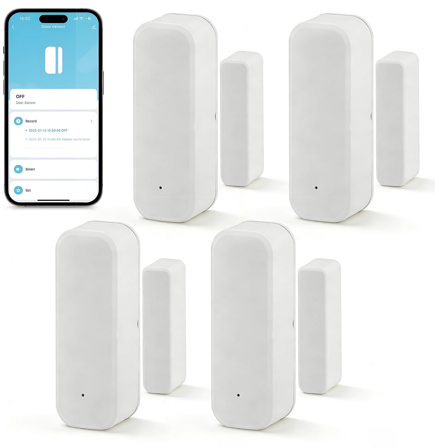 4 stuks deur-raamcontact, Smart Home, wifi-deur- en raamsensor, energiebesparend deurcontact voor slimme radiatorthermostaat huis, garage, real-time bewaking van het openen/sluiten van deuren
