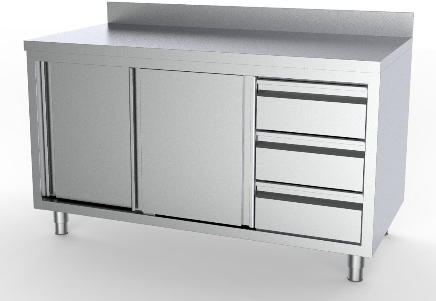 700 Werktafel Schuifdeuren Laden Rechts met Rand 1600, combisteel 7333.0274 - Horeca & Professioneel