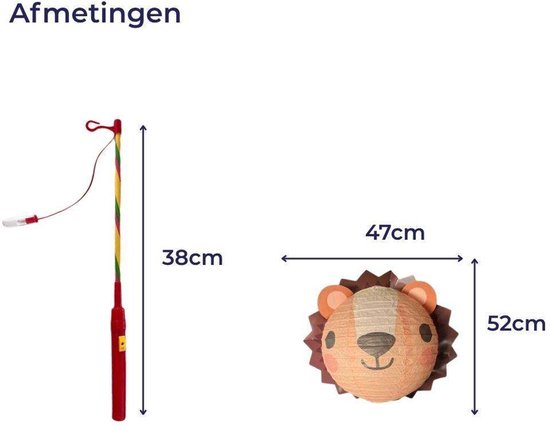 Leeuw Lampion met Stok - Beige - 24x24cm - Plastic en Papier - Verjaardag Versiering - Feest Decoratie - Sint Maarten Lampionnen — afbeelding 4