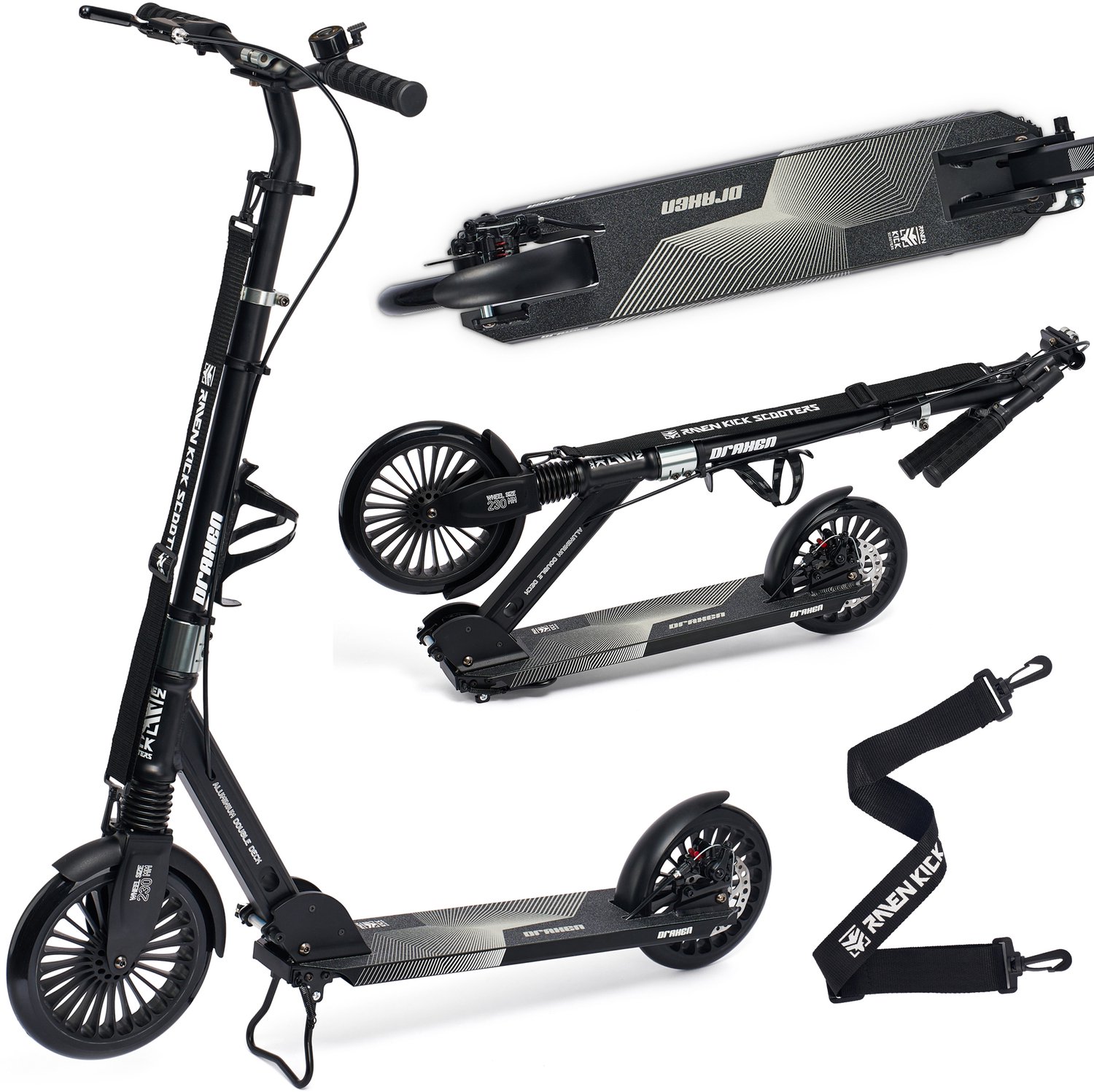 Draxen 230/200 mm opvouwbare step met schijfrem en vering