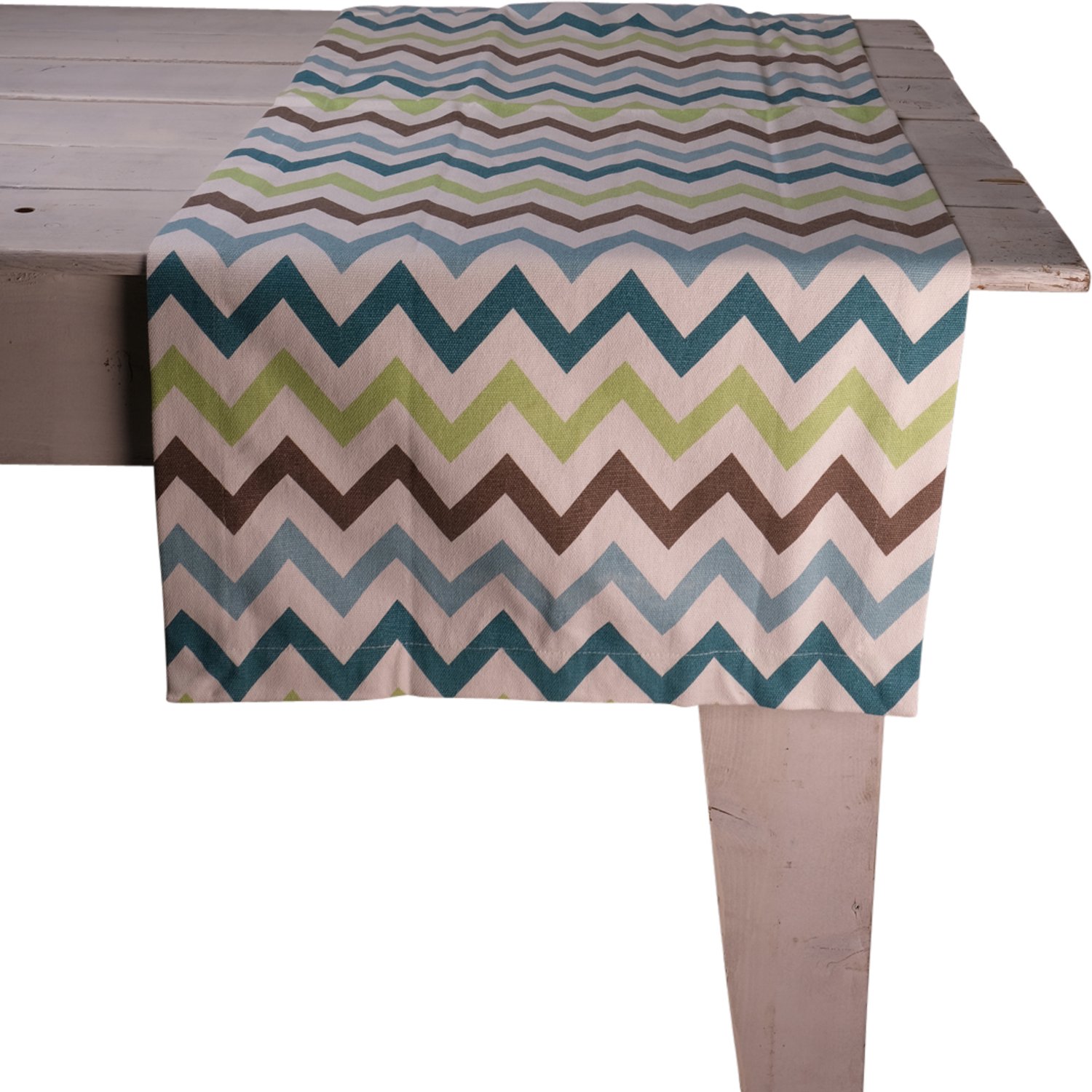 Linen & More Multi Zigzag Tafelloper Porcelain 50x140cm wit